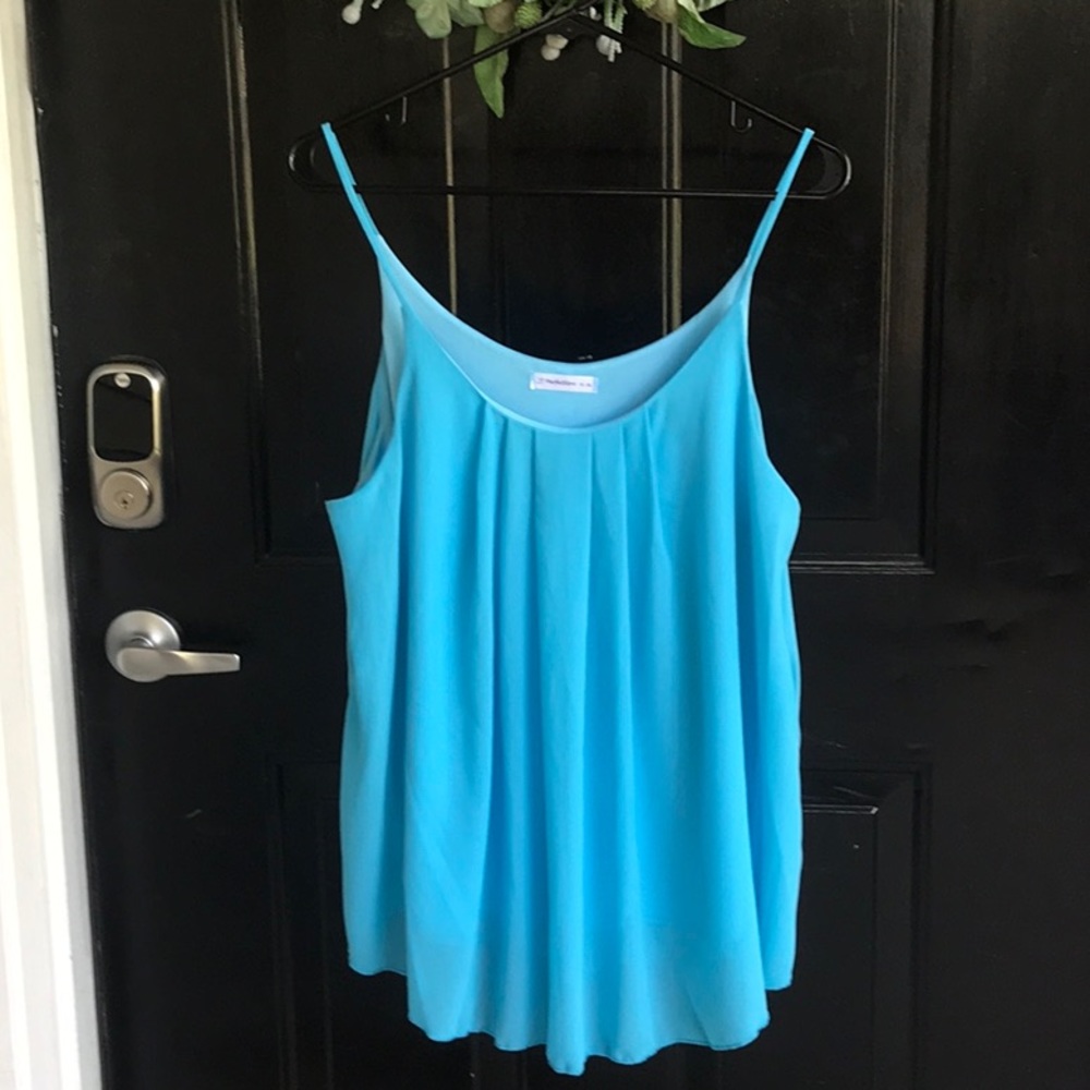Aqua blue, and fully lined spaghetti strap top